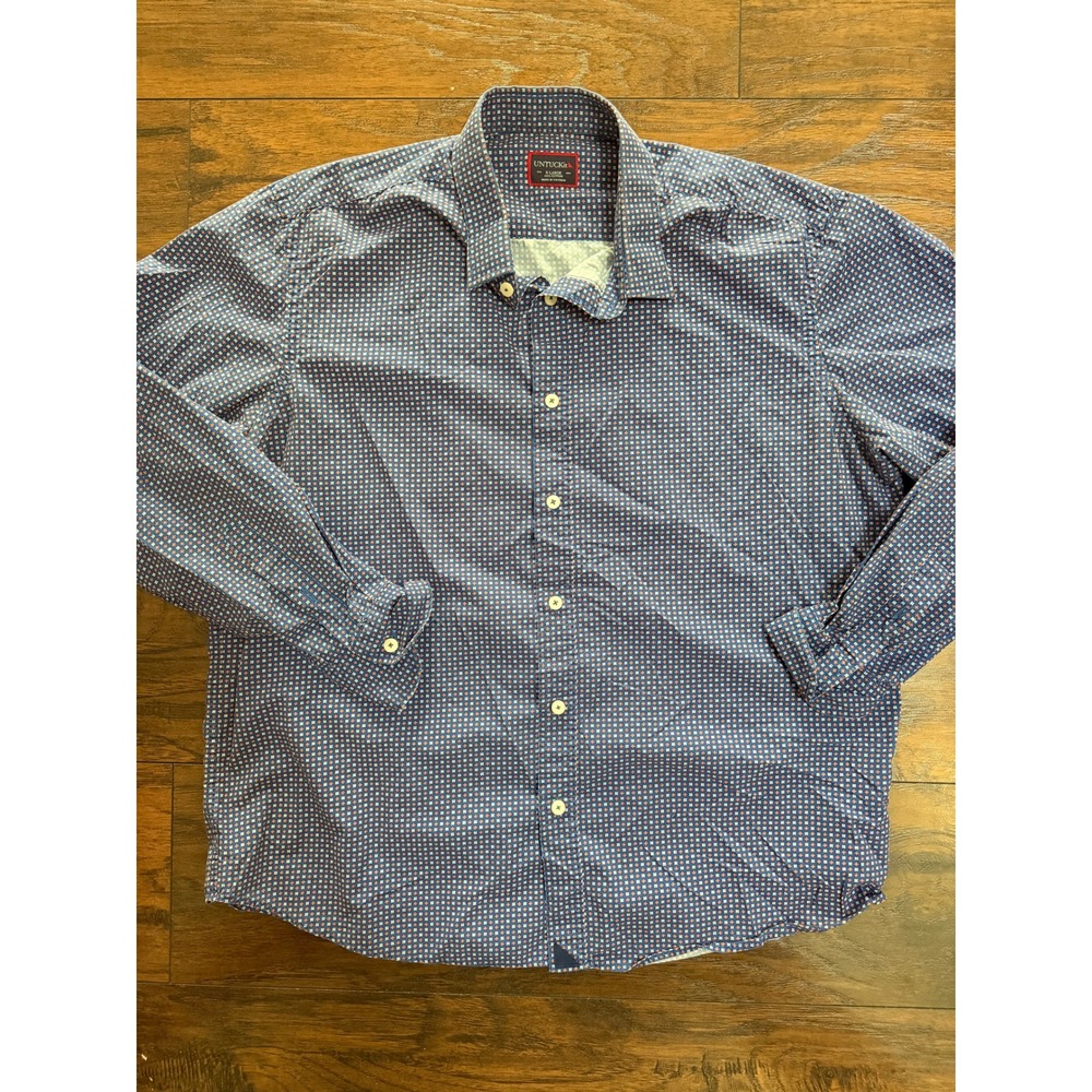 UNTUCKit Mens XL Blue Geometric Floral Print Cotton Button Down Shirt Long Sleev